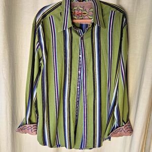 Robert Graham Mens 2XL Long Sleeve Shirt Multicolor Stripe Flip Cuff Colorful
